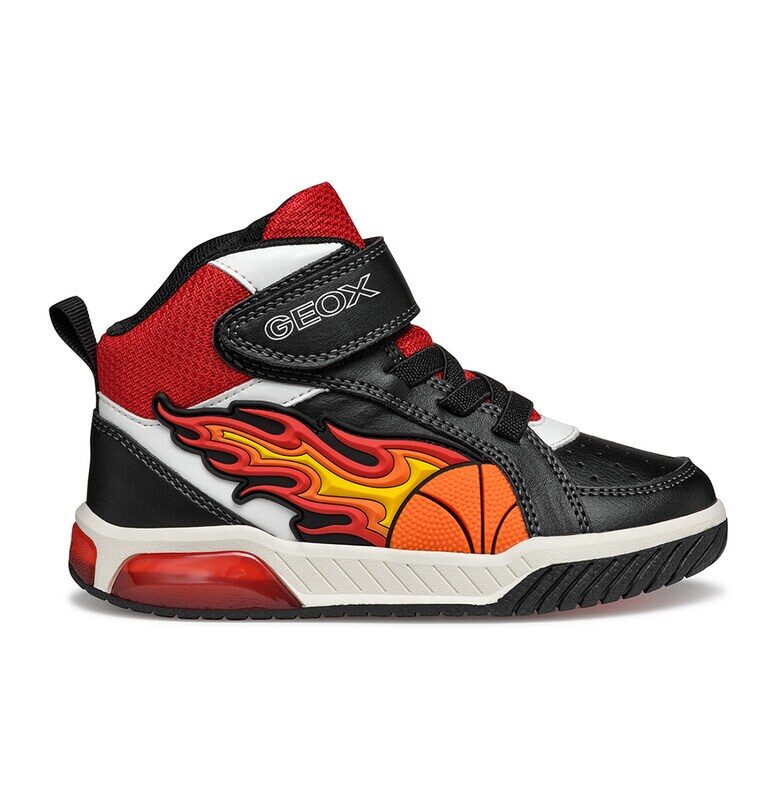 Спортни обувки с LED светлини и среден профил - Червен/Бял/Черен Geox