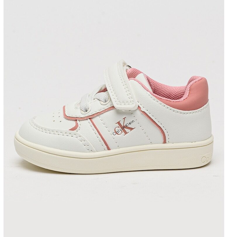 Спортни обувки с велкро и лого - Мръснобял/Розово CALVIN KLEIN