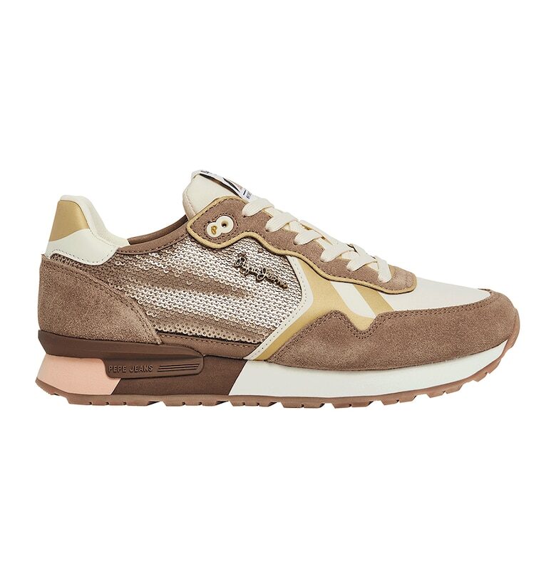 Спортни обувки с пайети - Тъмнокафяв/Мръснобял Pepe Jeans London
