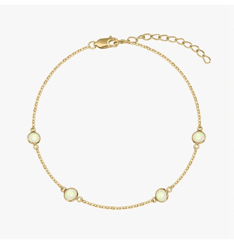 Сребърна гривна Birthstone Golden October - Опал INDIRA