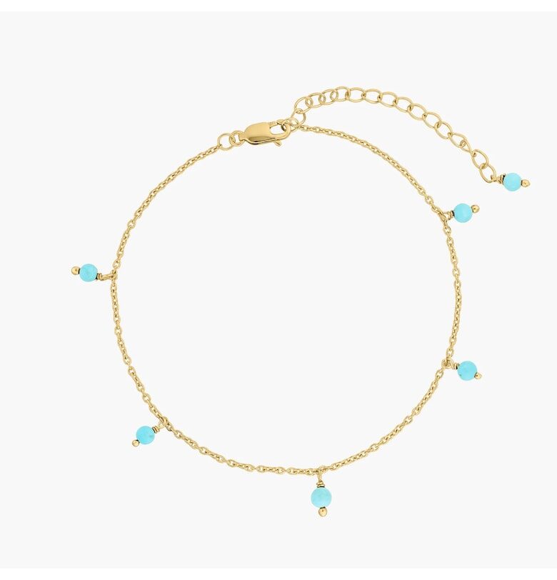 Сребърна гривна за глезен Golden Gem Droplet - Тюркоаз INDIRA
