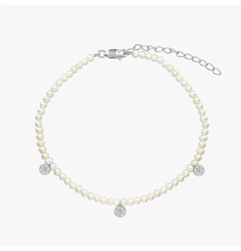 Сребърна гривна за глезен Венера - Естествени перли INDIRA