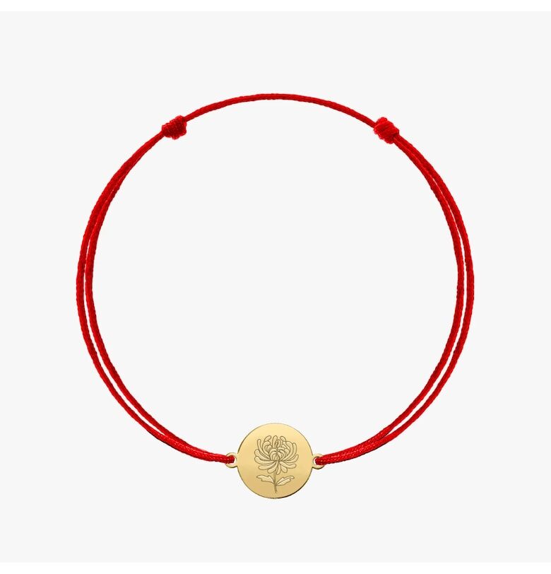 Сребърна гривна с шнур Golden BirthFlower - Ноември Хризантема INDIRA