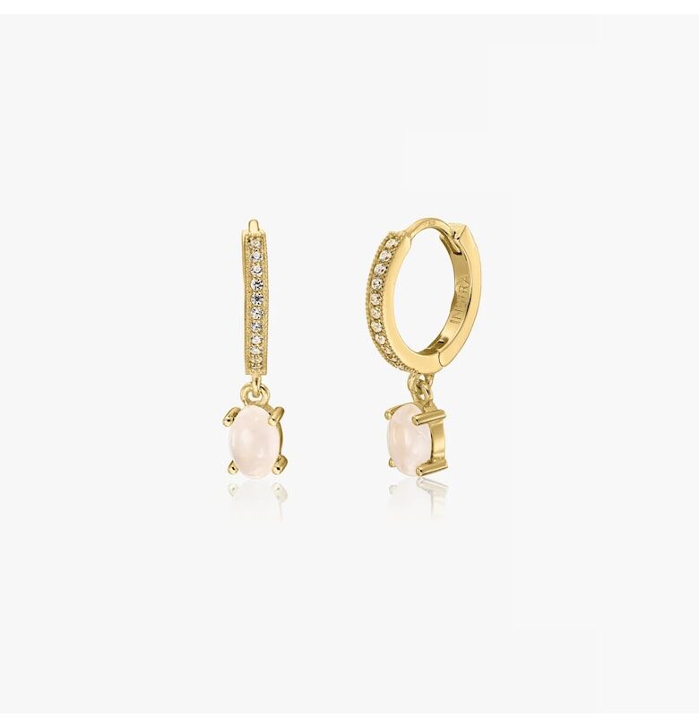 Сребърни обеци Golden Gem Huggies - Розов кварц INDIRA