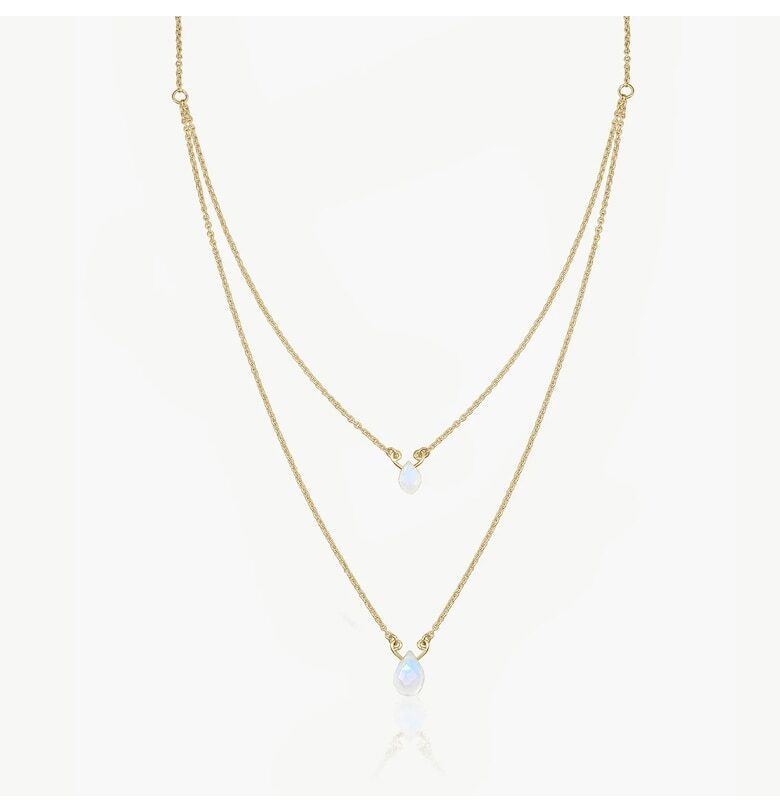 Сребърно колие Double Rainbow Golden – Лунен камък INDIRA