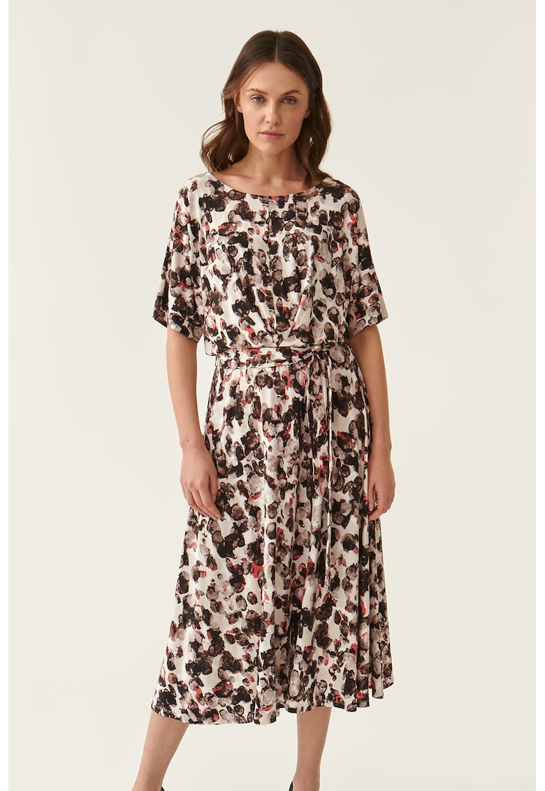 Среднодълга рокля с десен - Бял/Черен/Корал Tatuum