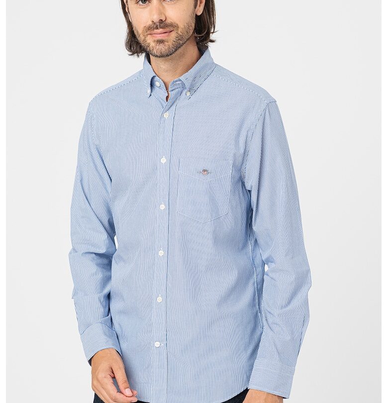 Стандартна раирана риза с джоб на гърдите - Бял/Индигово синьо Gant