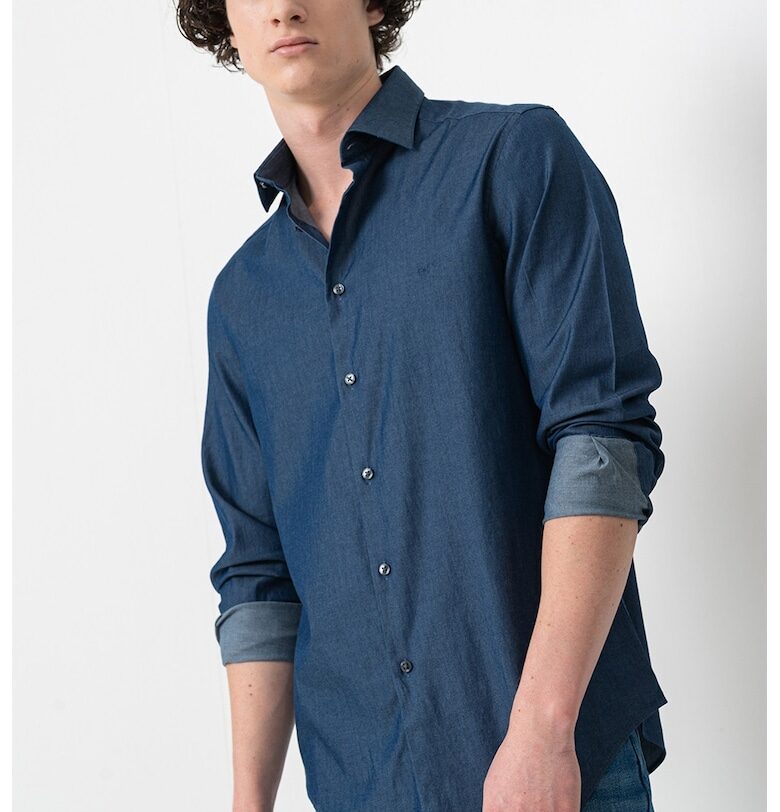 Стандартна риза от шабмре - Син меланж CALVIN KLEIN