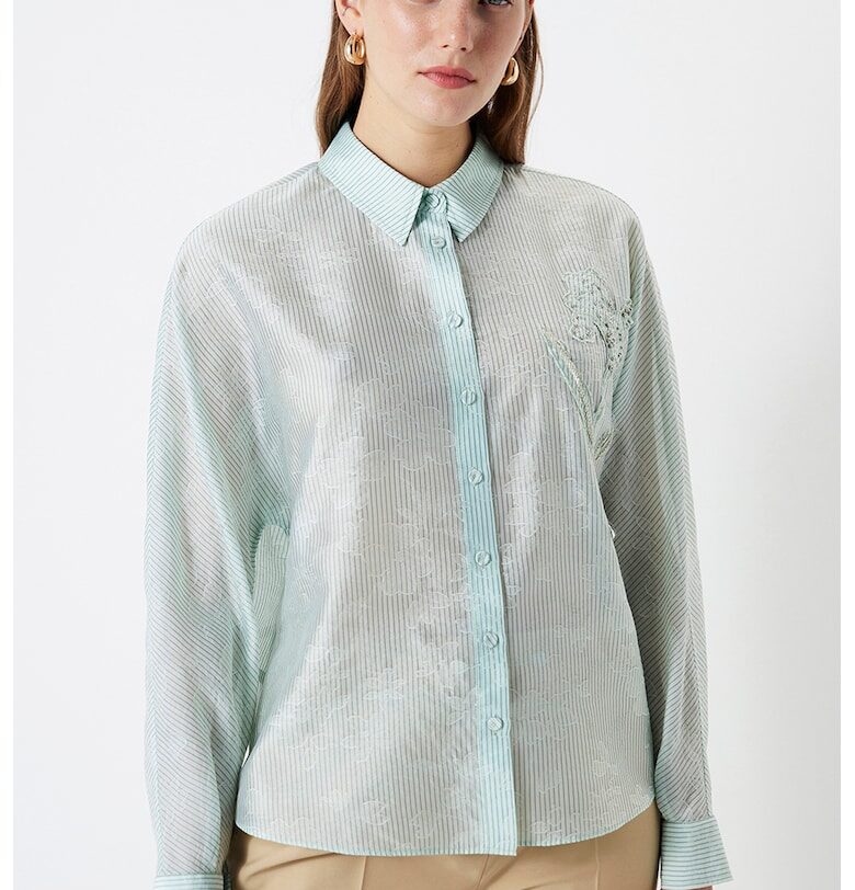 Стандартна риза с ефирен дизайн - Бледозелен Ipekyol