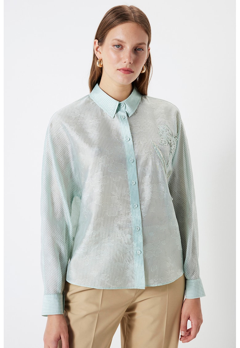 Стандартна риза с ефирен дизайн - Бледозелен Ipekyol