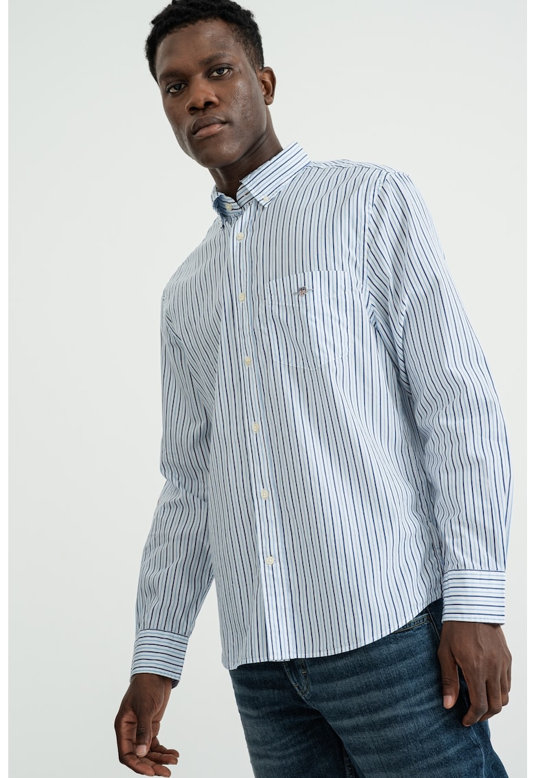 Стандартна риза с райе и яка Oxford - Бял/Син Gant