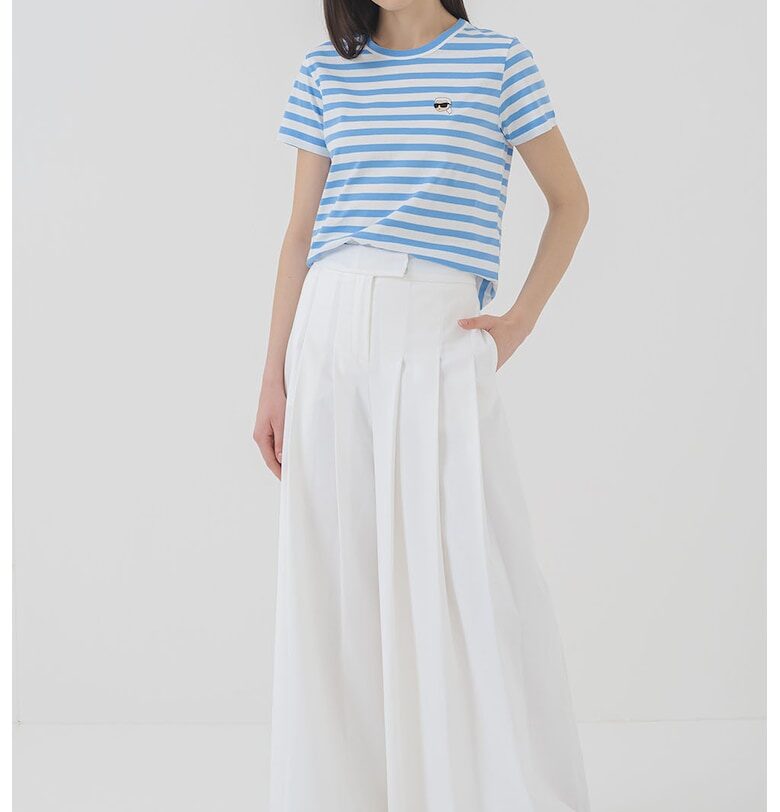 Стандартна тениска от органичен памук - Бял/Небесносин Karl Lagerfeld