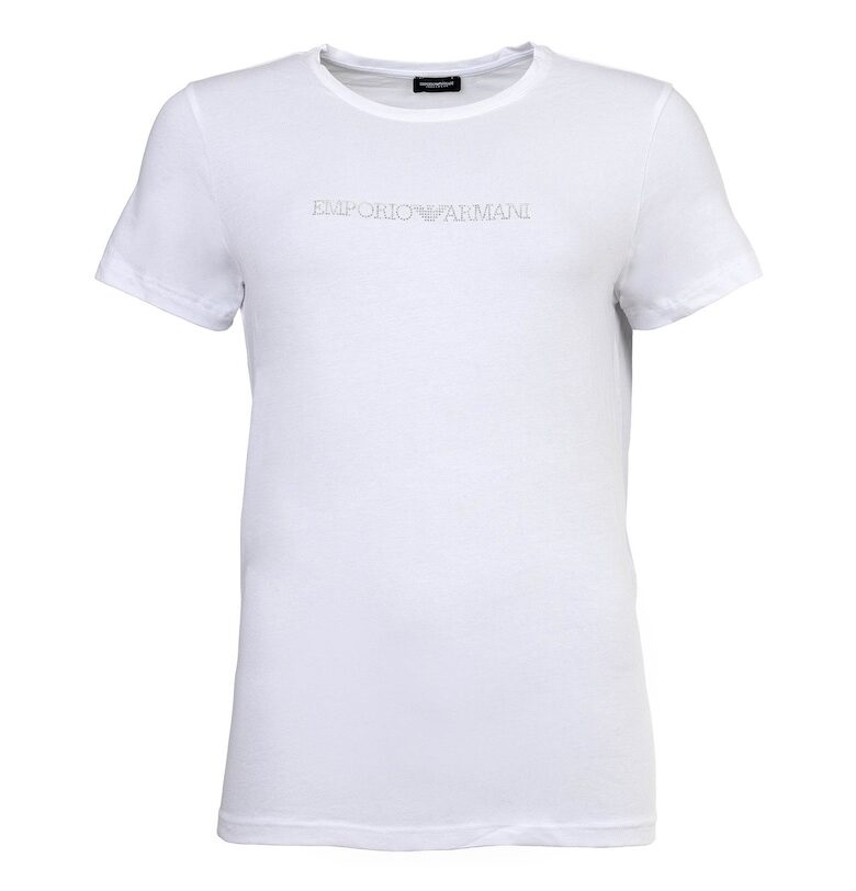 Стандартна тениска с лого от декоративни камъни - Бял Emporio Armani