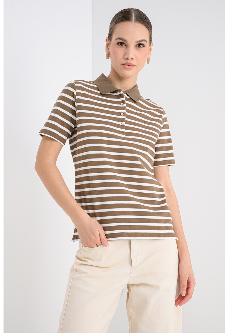 Стандартна тениска с яка - Бял/Карамел Tommy Hilfiger