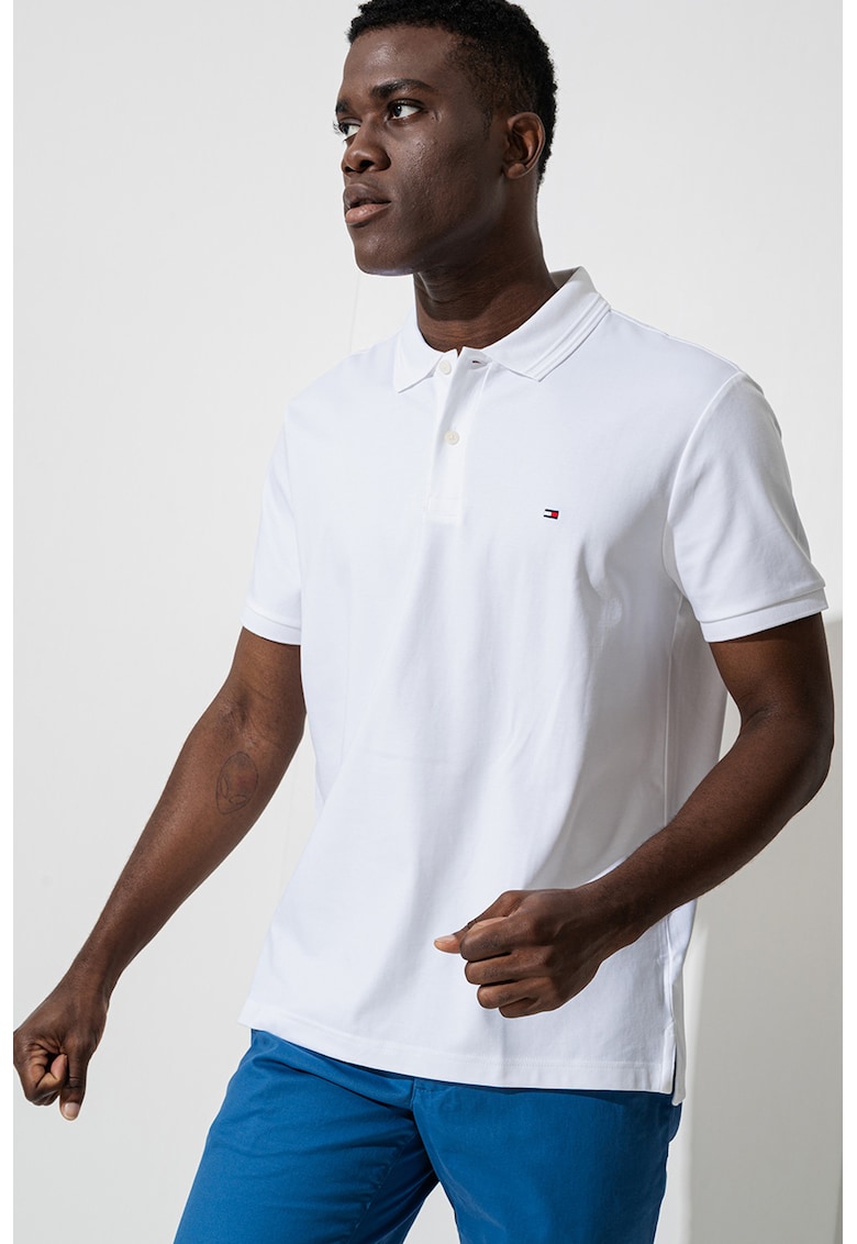 Стандартна тениска с яка и лого - Бял Tommy Hilfiger