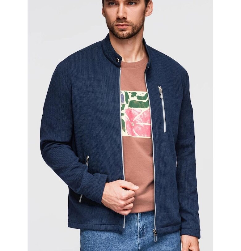 Структурирано байк яке с висока яка  OM-JANP-0229 - Тъмносин OMBRE