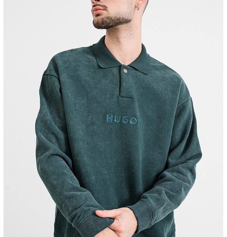 Суитшърт Delwy с яка и бродирано лого - Тъмнозелен HUGO