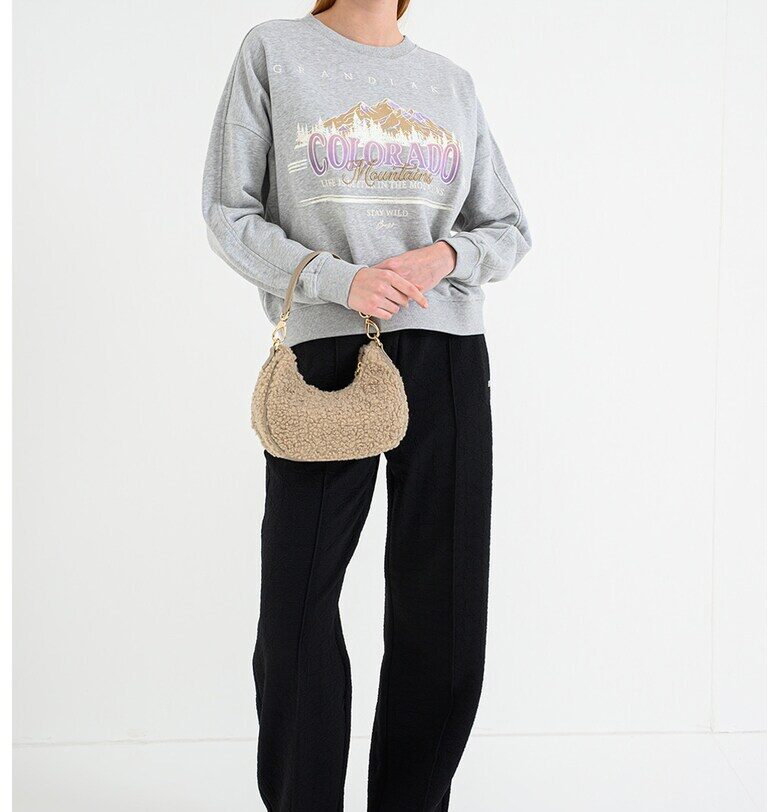 Суитшърт Eland с графика - Сив меланж/Лилав BOSS