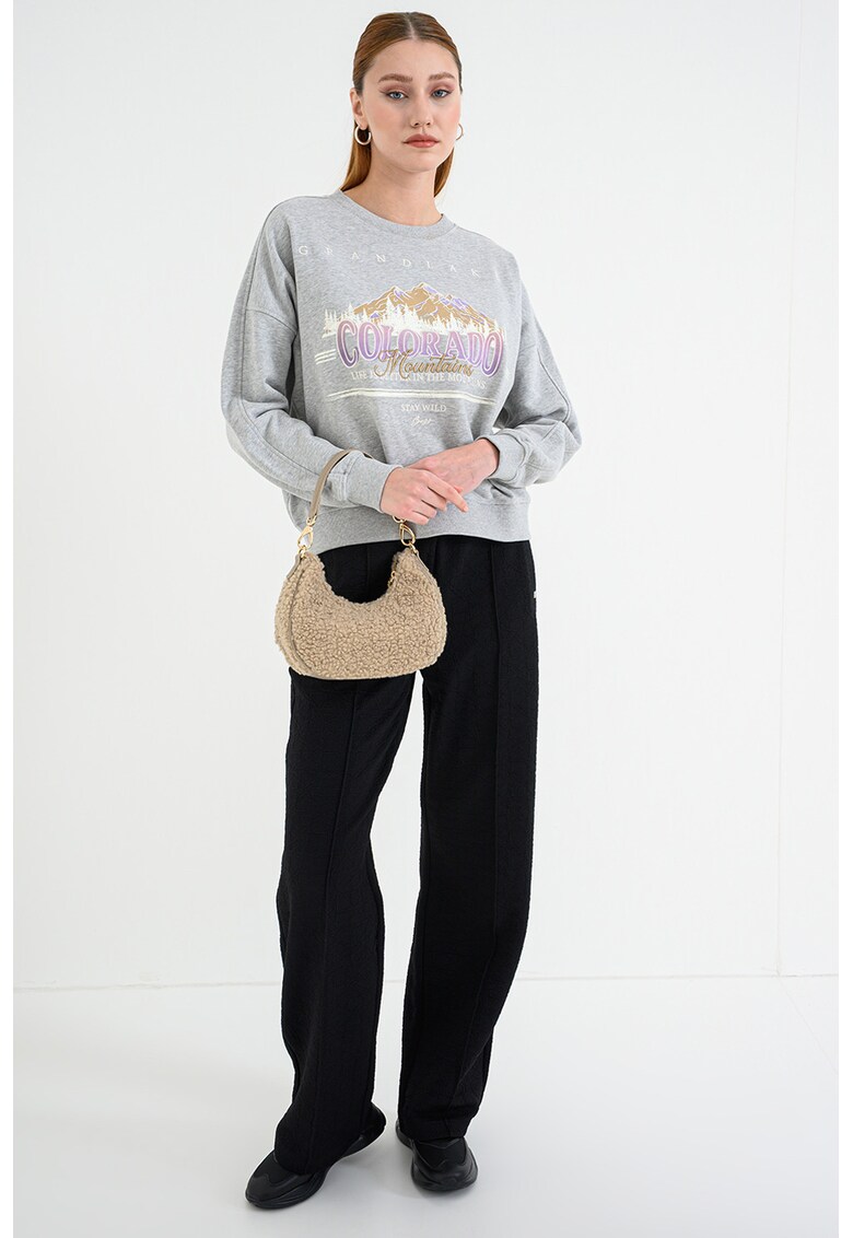 Суитшърт Eland с графика - Сив меланж/Лилав BOSS