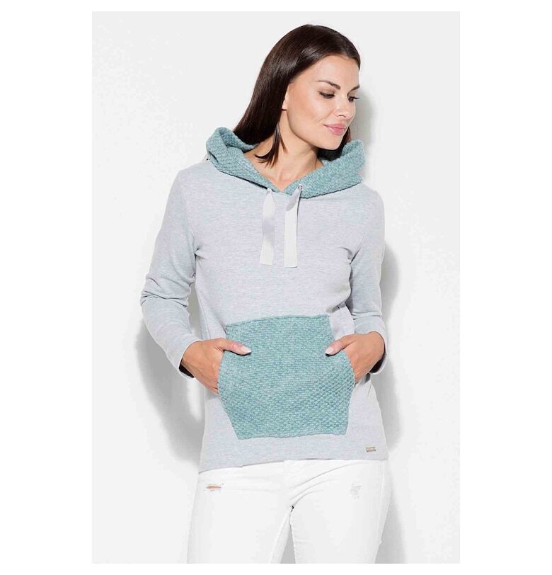 Суитшърт  K414 - син - памучен - с качулка и джоб тип кенгуру - размер KATRUS