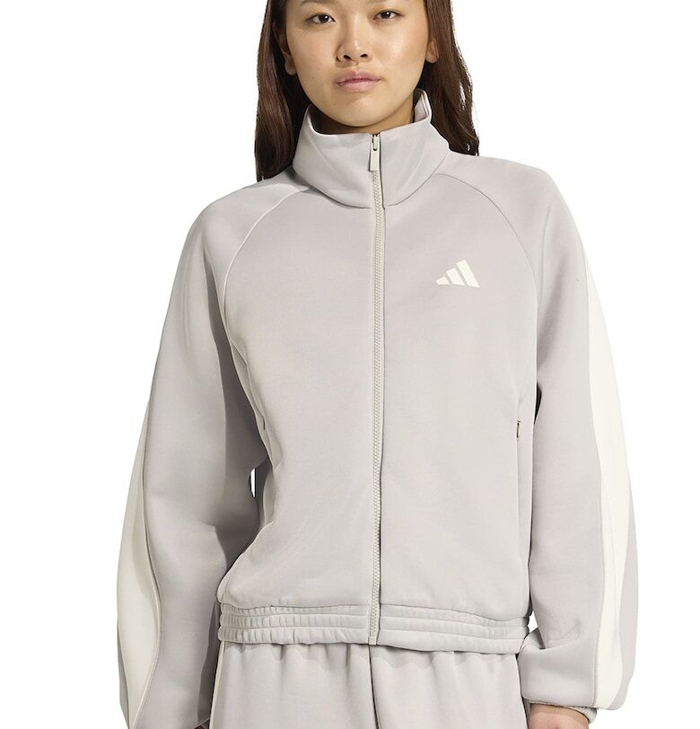 Суитшърт Stadium с цип и ръкави реглан - Слонова кост/Светло сив adidas Sportswear