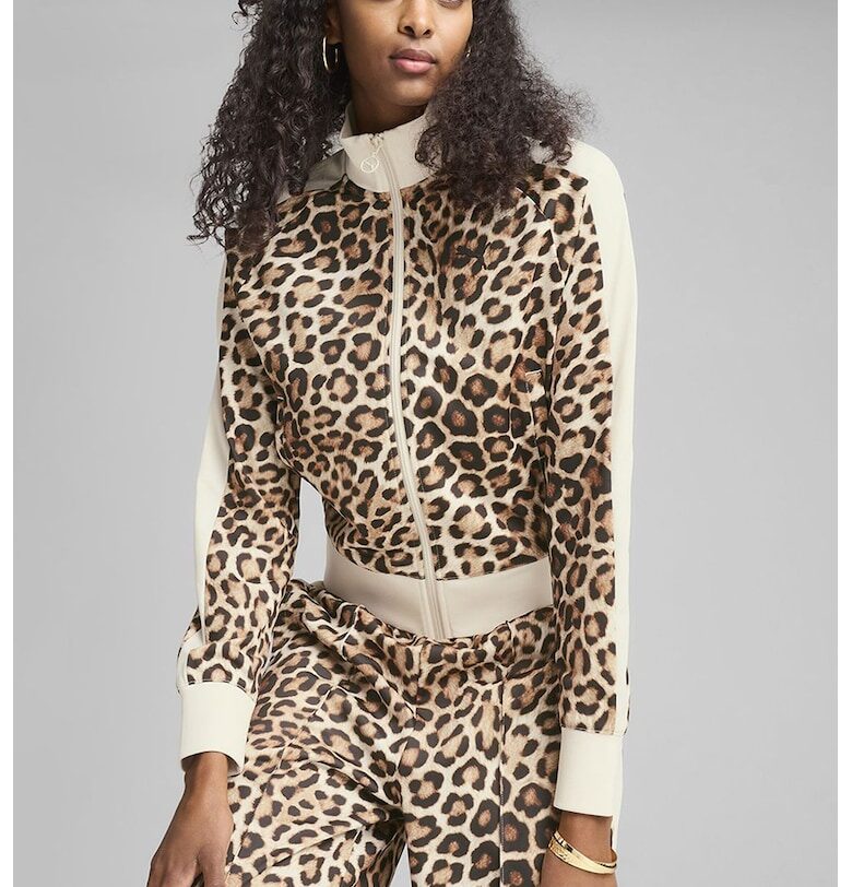 Суитшърт T7 Leo Luxe с цип - Тъмнокафяв/Светло бежово Puma