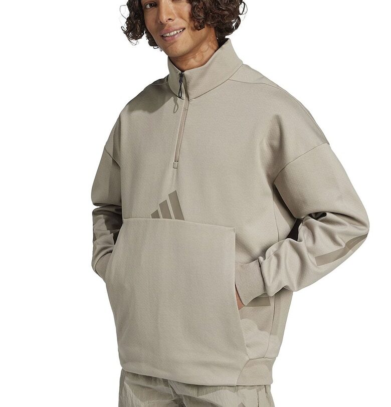 Суитшърт Z.N.E. с къс цип и джобове - Бледозелен adidas Sportswear