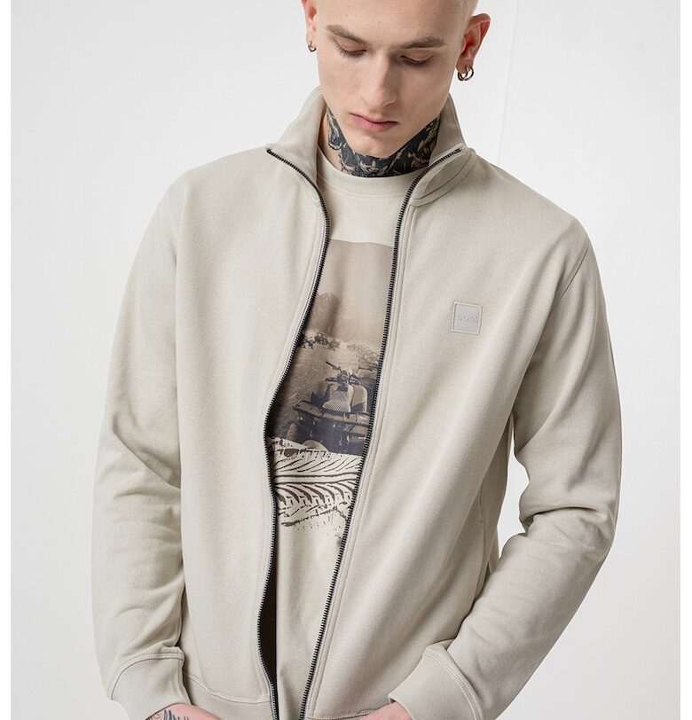 Суитшърт Zestart с цип и лого - Светло сив BOSS