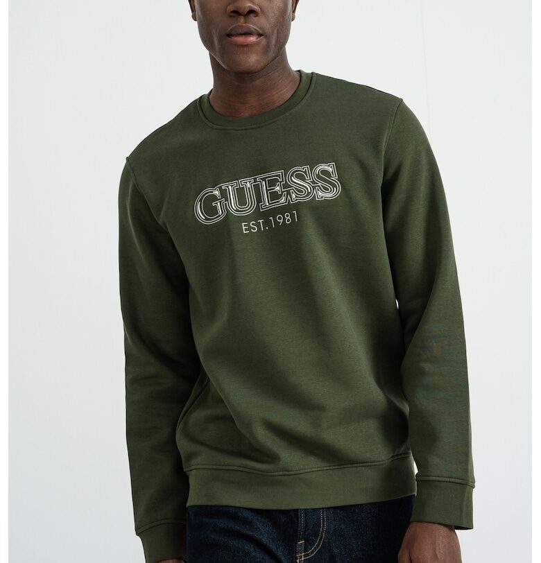 Суитшърт с бродирано лого - Аква зелено/Мръснобял GUESS