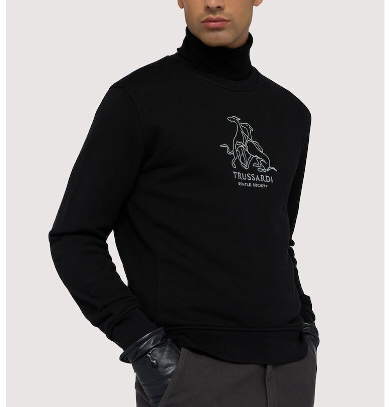 Суитшърт с бродирано лого - Бял/Черен Trussardi