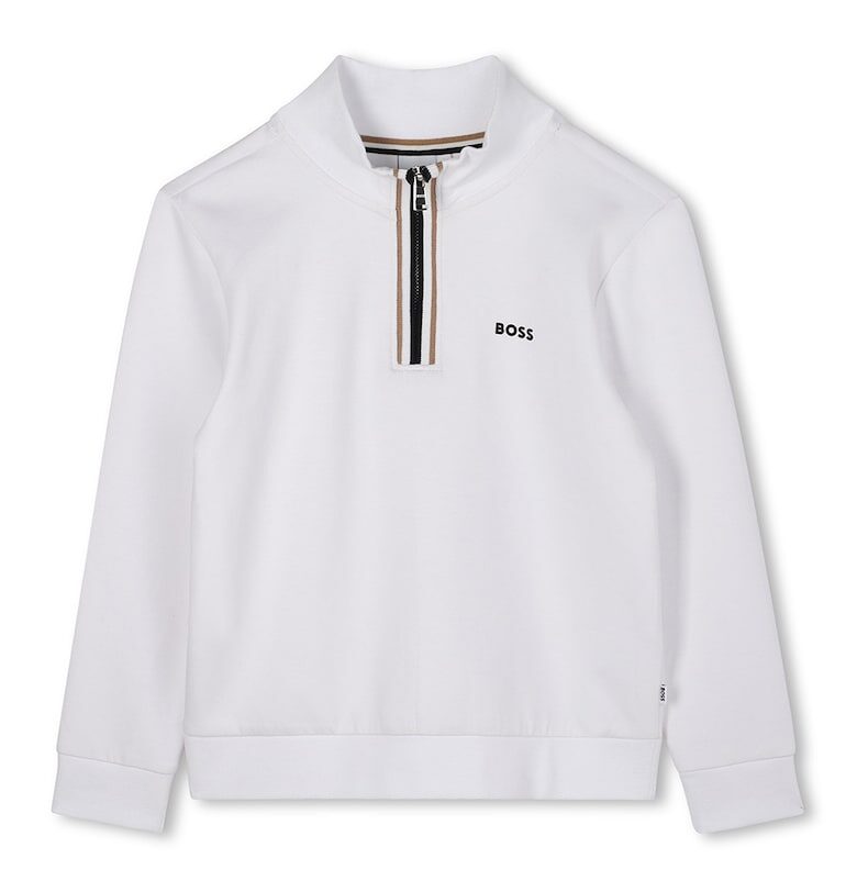 Суитшърт с къс цип - Бял BOSS Kidswear