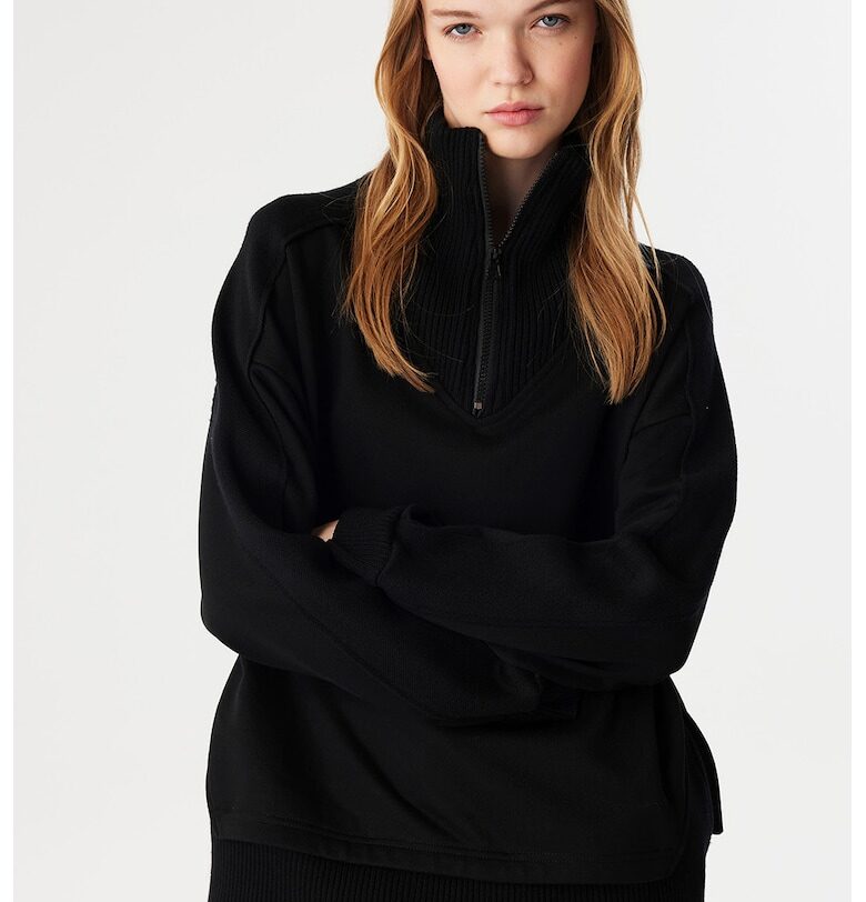 Суитшърт с къс цип - Черен TWIST