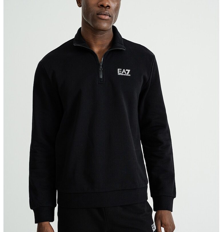 Суитшърт с къс цип - Черен/Бял EA7