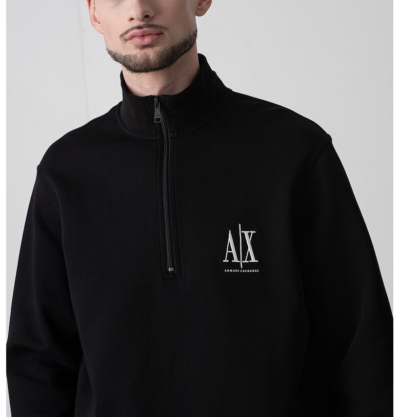 Суитшърт с къс цип и бродирано лого - Черен ARMANI EXCHANGE