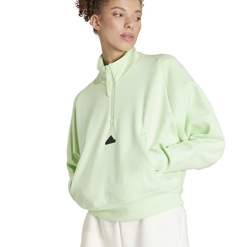 Суитшърт с къс цип и джоб кенгуру - Бледозелен adidas Sportswear