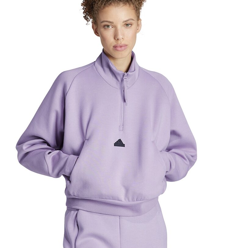 Суитшърт с къс цип и джоб кенгуру - Лилав adidas Sportswear