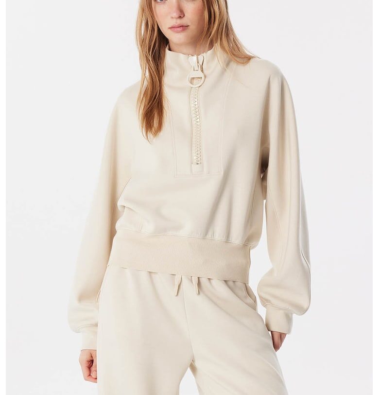 Суитшърт с къс цип и еластичен подгъв - Крем TWIST