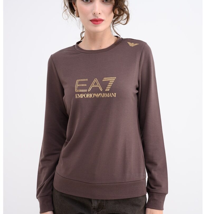 Суитшърт с лого - Златист/Тъмнокафяв EA7