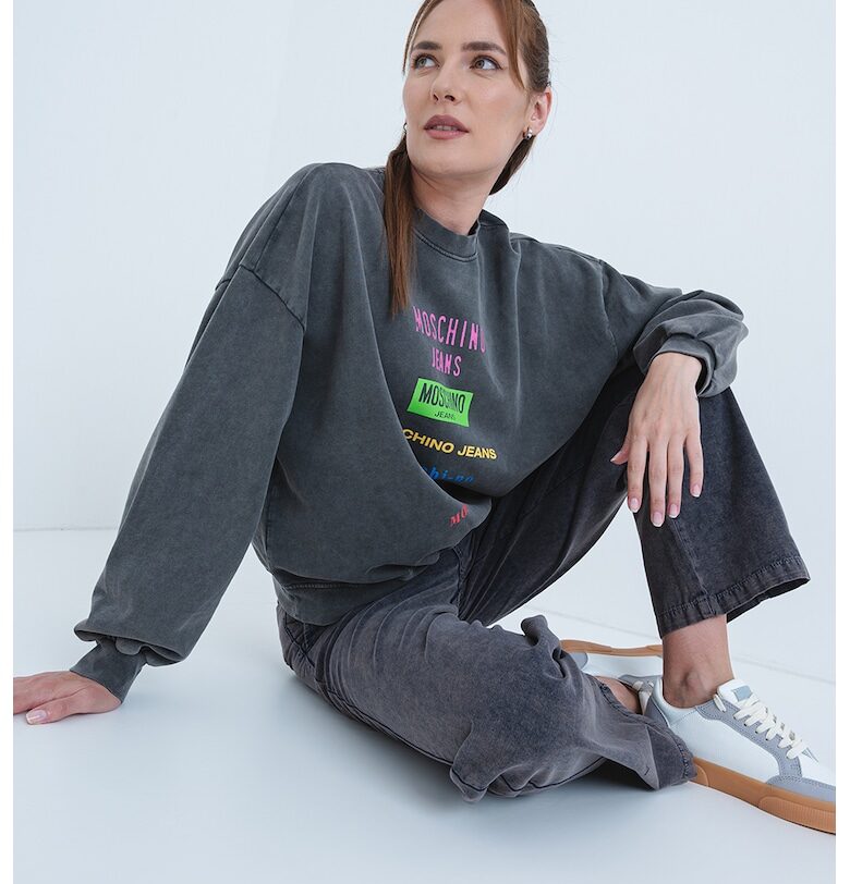 Суитшърт с лого - Розово/Tъмносив Moschino Jeans