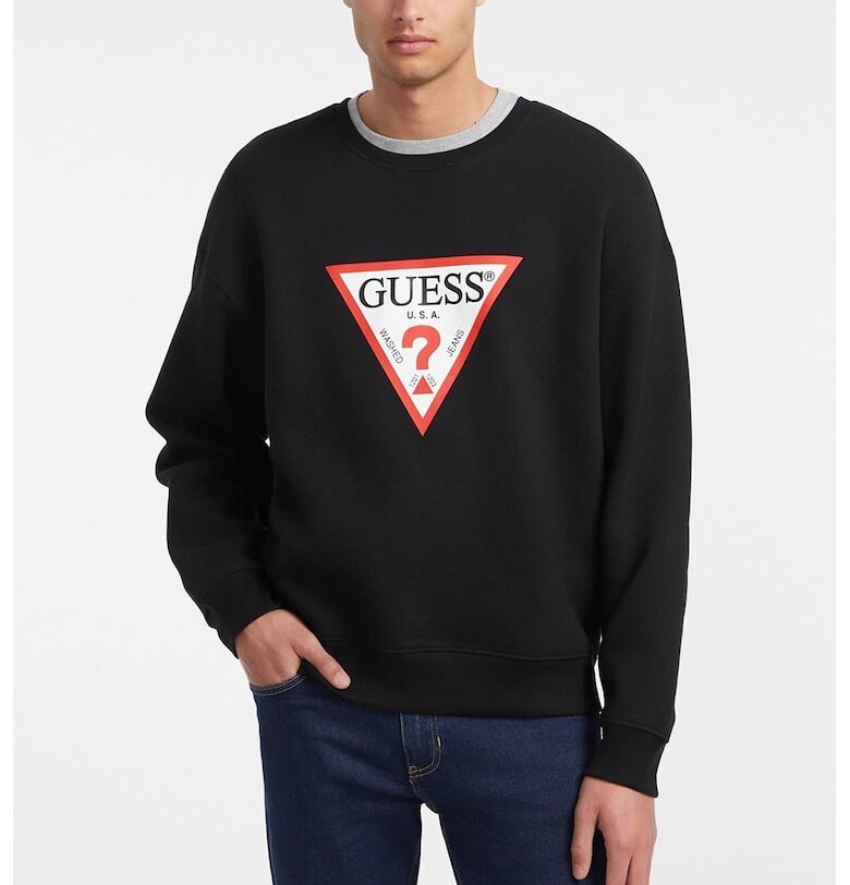 Суитшърт с лого - Черен/Корал/Бял GUESS JEANS