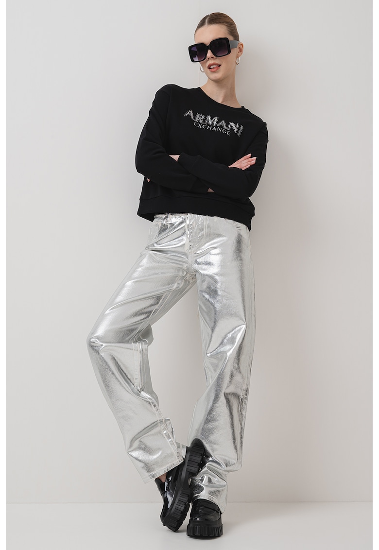 Суитшърт с лого и паднали ръкави - Черен ARMANI EXCHANGE