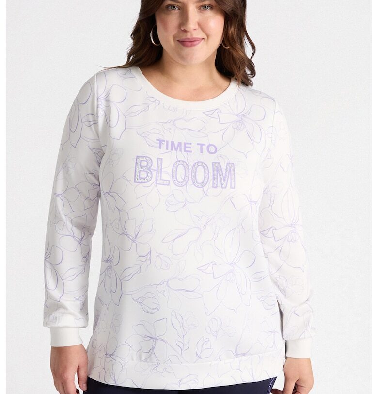 Суитшърт с модал и флорален принт - Бял/Лилав Fiorella Rubino