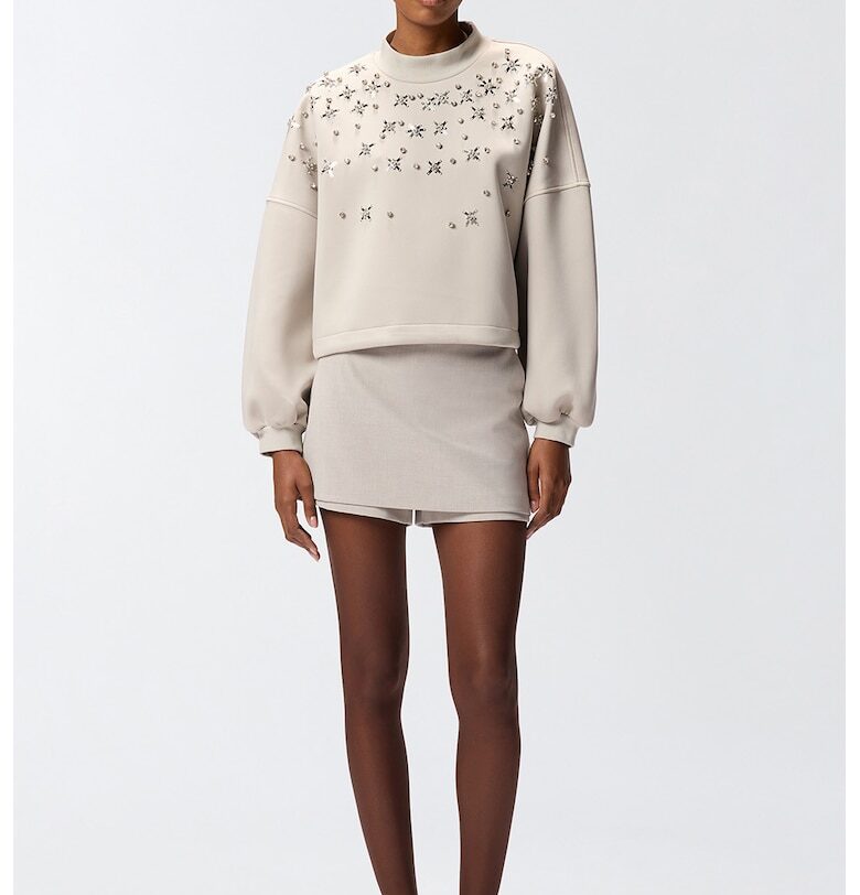 Суитшърт с мъниста - Светло бежово Pinko