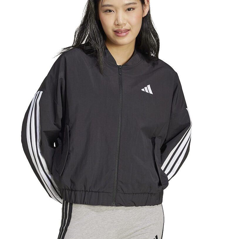 Суитшърт с ниска овална яка и цип - Бял/Черен adidas Sportswear