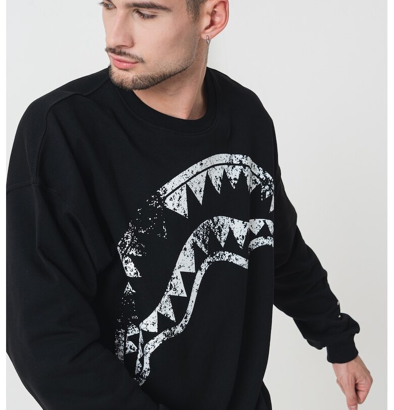 Суитшърт с овално деколте и графична шарка - Черен Sprayground