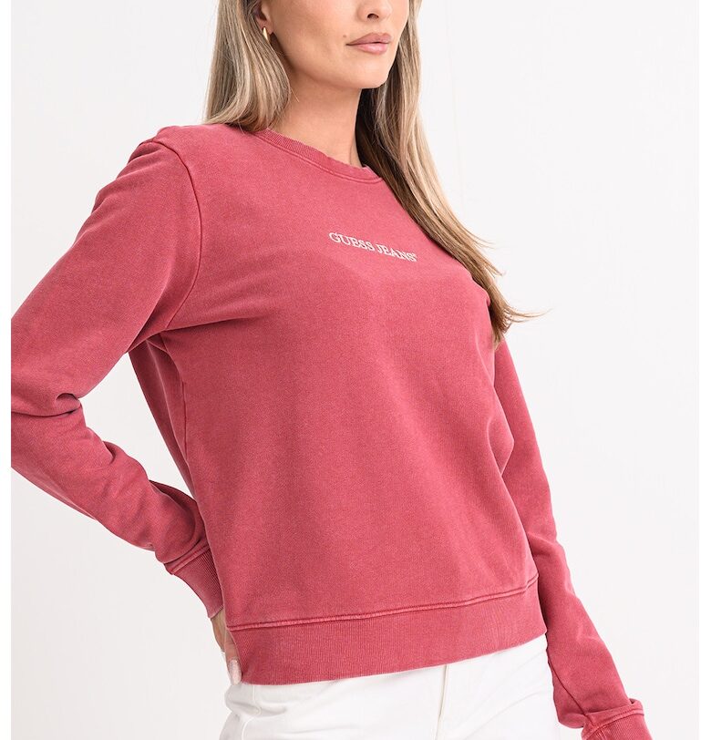 Суитшърт с овално деколте и лого - Бледочервен GUESS JEANS