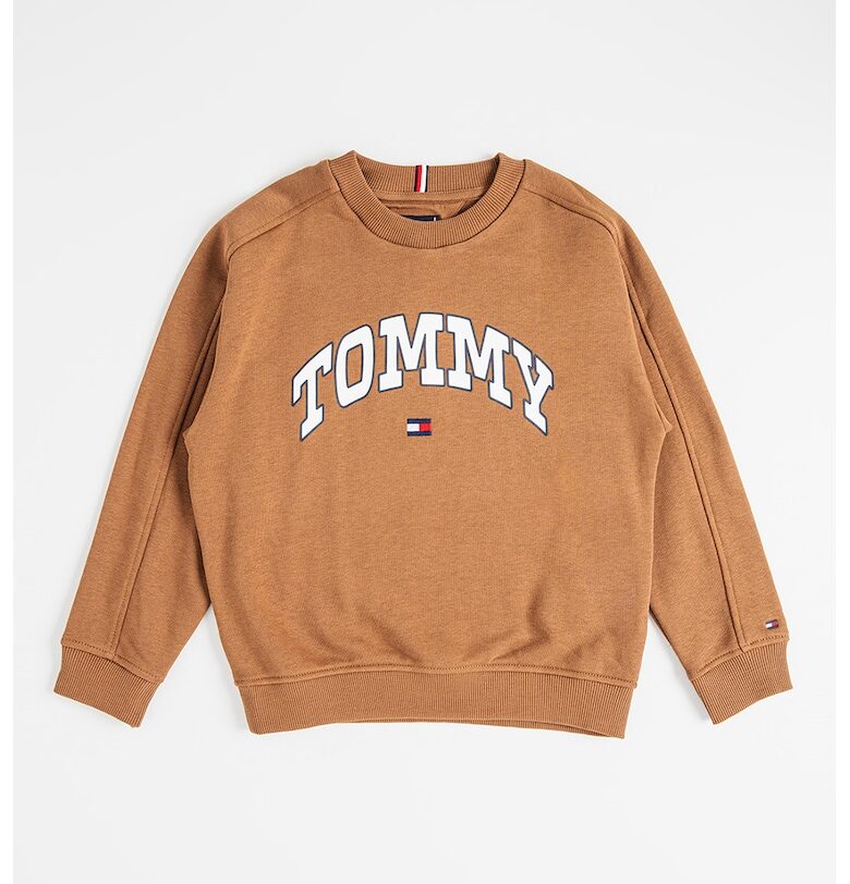 Суитшърт с овално деколте и лого - Бял/Кафяв Tommy Hilfiger