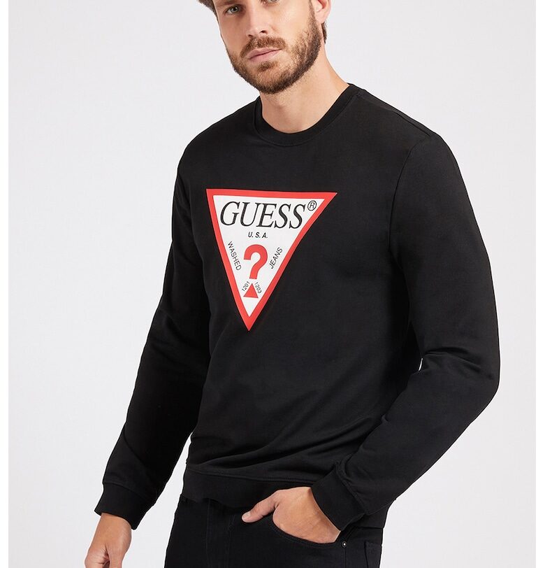 Суитшърт с овално деколте и лого - Бял/Черен GUESS