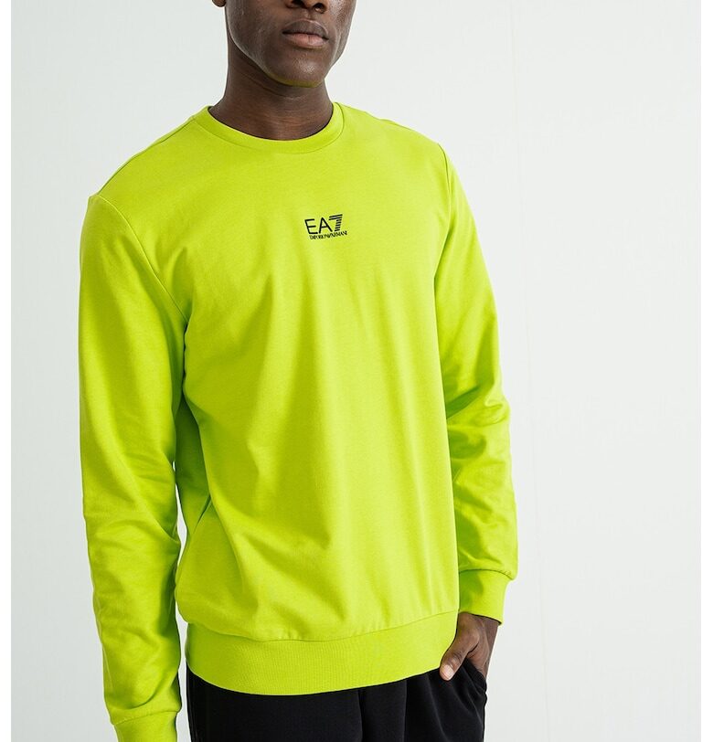 Суитшърт с овално деколте и лого - Лайм зелено EA7