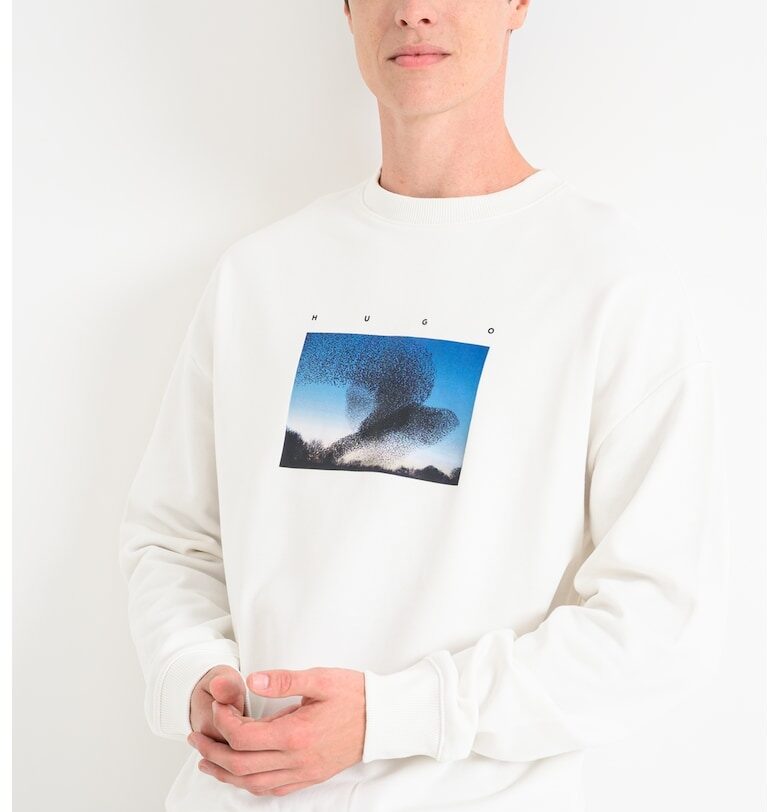 Суитшърт с овално деколте и принт - Бял/Син HUGO